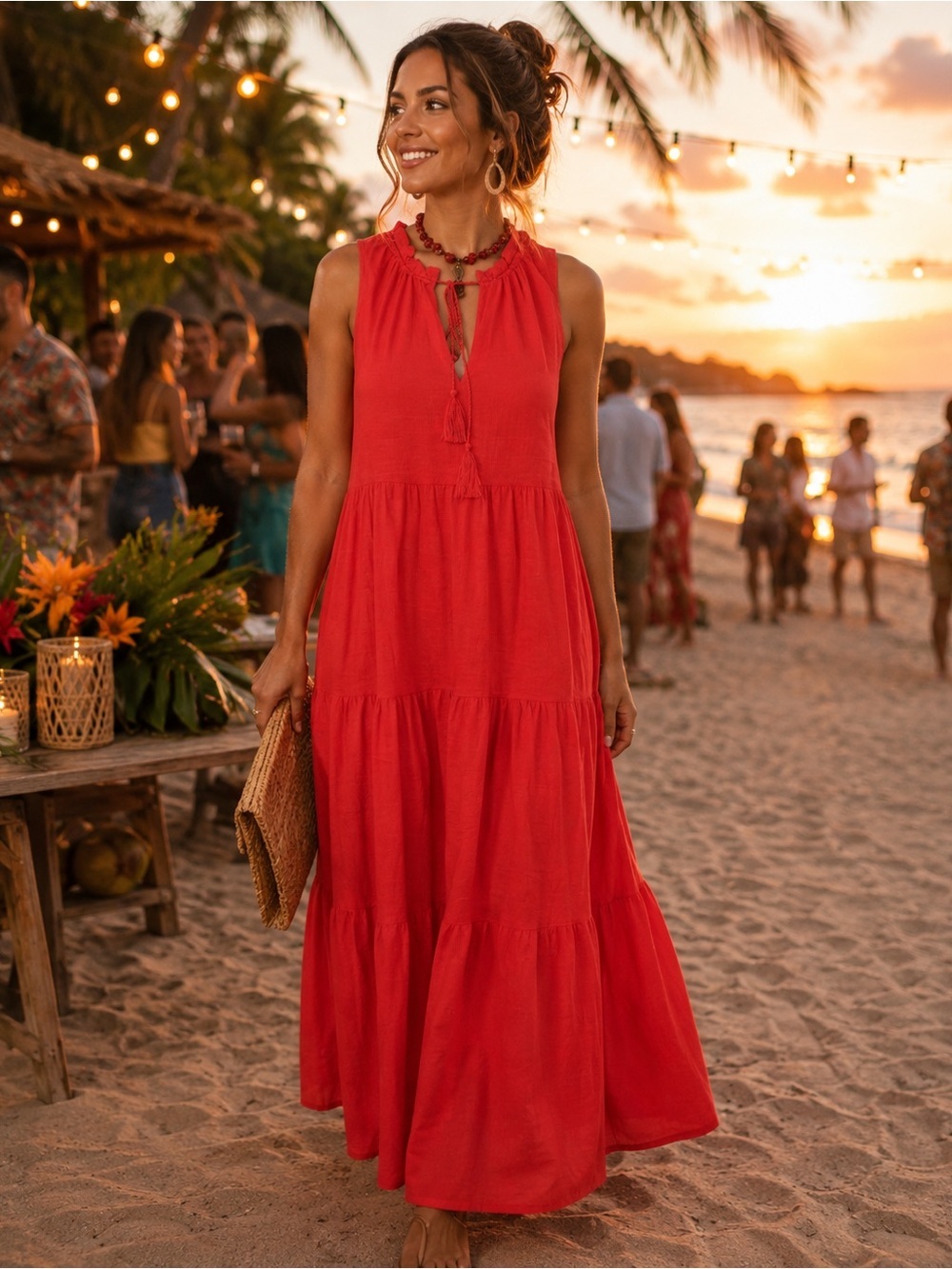 Max Studio Women's Sleeveless Casual Tiered Maxi Dress with Front Drawstring XS